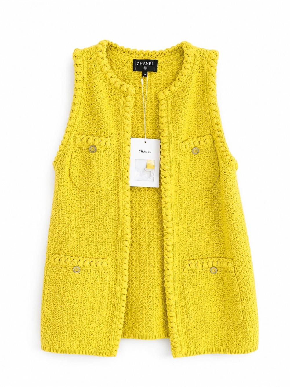 CHANEL Yellow Bouclé Knit Sleeveless Vest